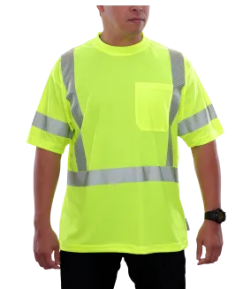 104CTLM Hi-Vis Lime Birdseye Pocket Safety Hi-Vis T-Shirt with Comfort Trim by 3MTM