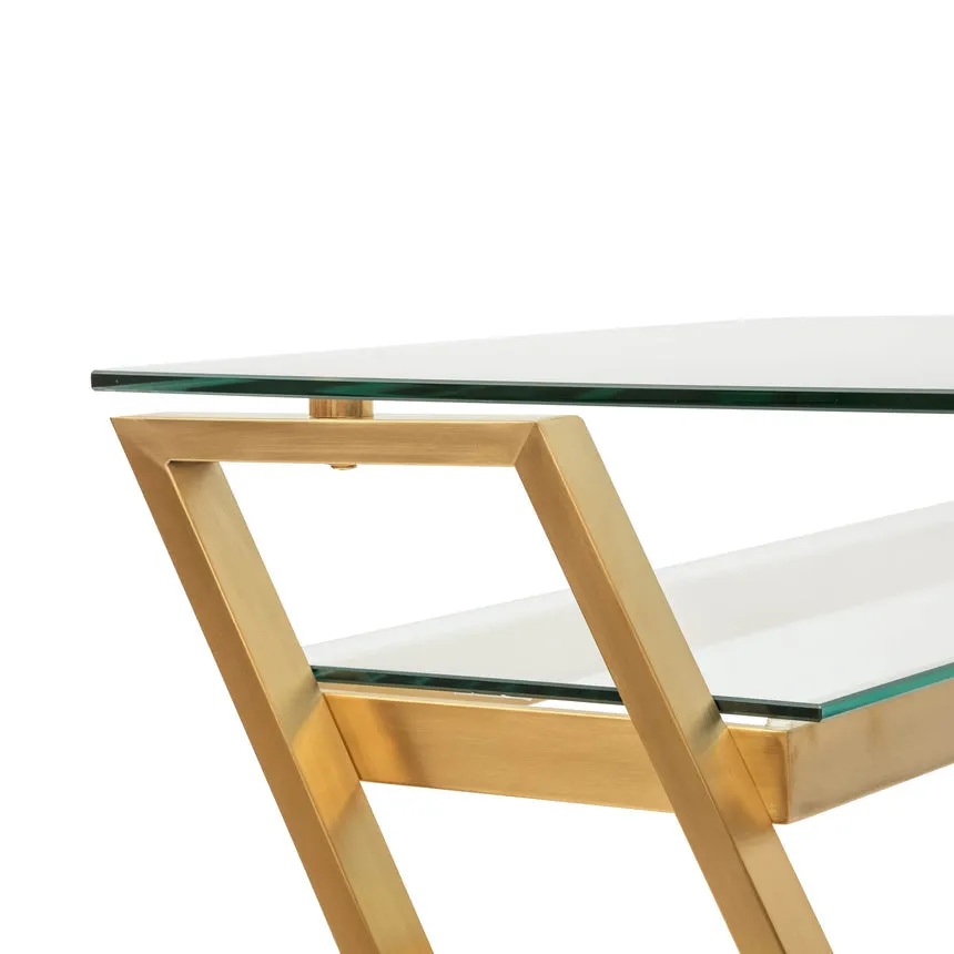 120cm Glass Home Office Desk - Brushed Gold Base