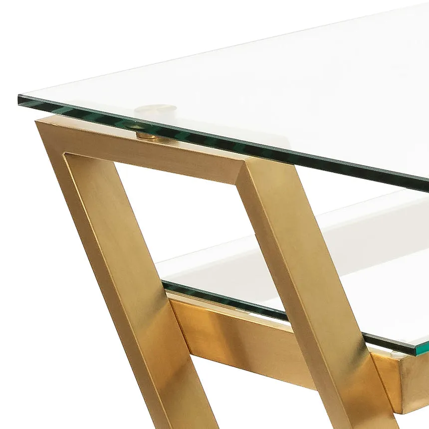 120cm Glass Home Office Desk - Brushed Gold Base