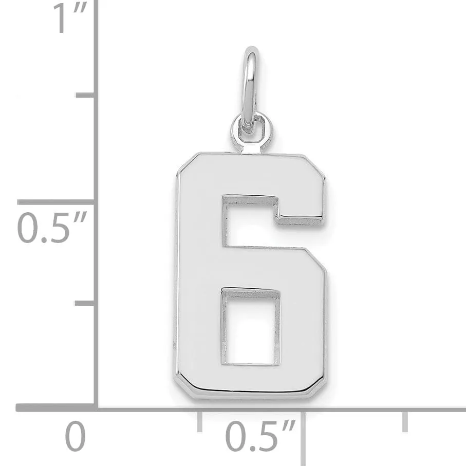 14k White Gold Polished Finish Medium Size Number 6 Charm Pendant