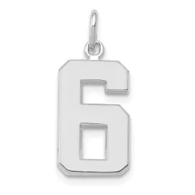 14k White Gold Polished Finish Medium Size Number 6 Charm Pendant