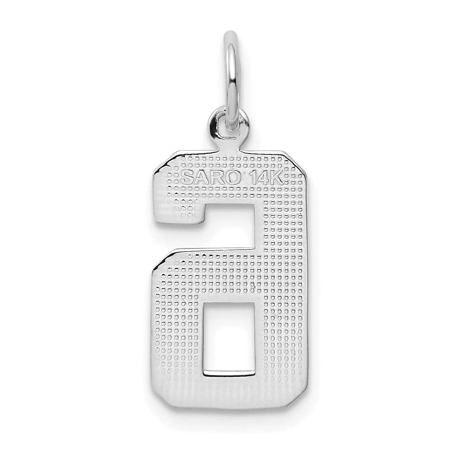 14k White Gold Polished Finish Medium Size Number 6 Charm Pendant