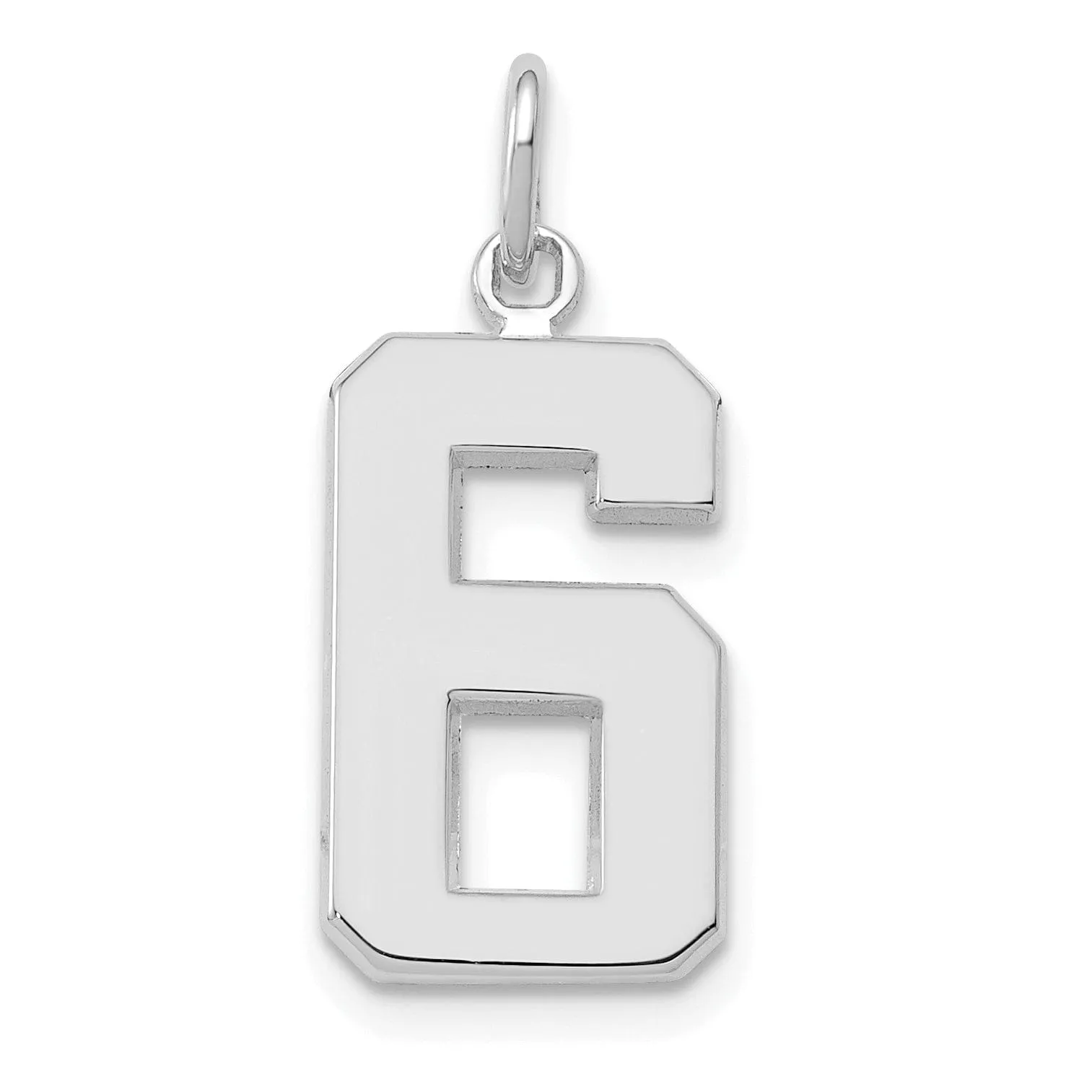 14k White Gold Polished Finish Medium Size Number 6 Charm Pendant