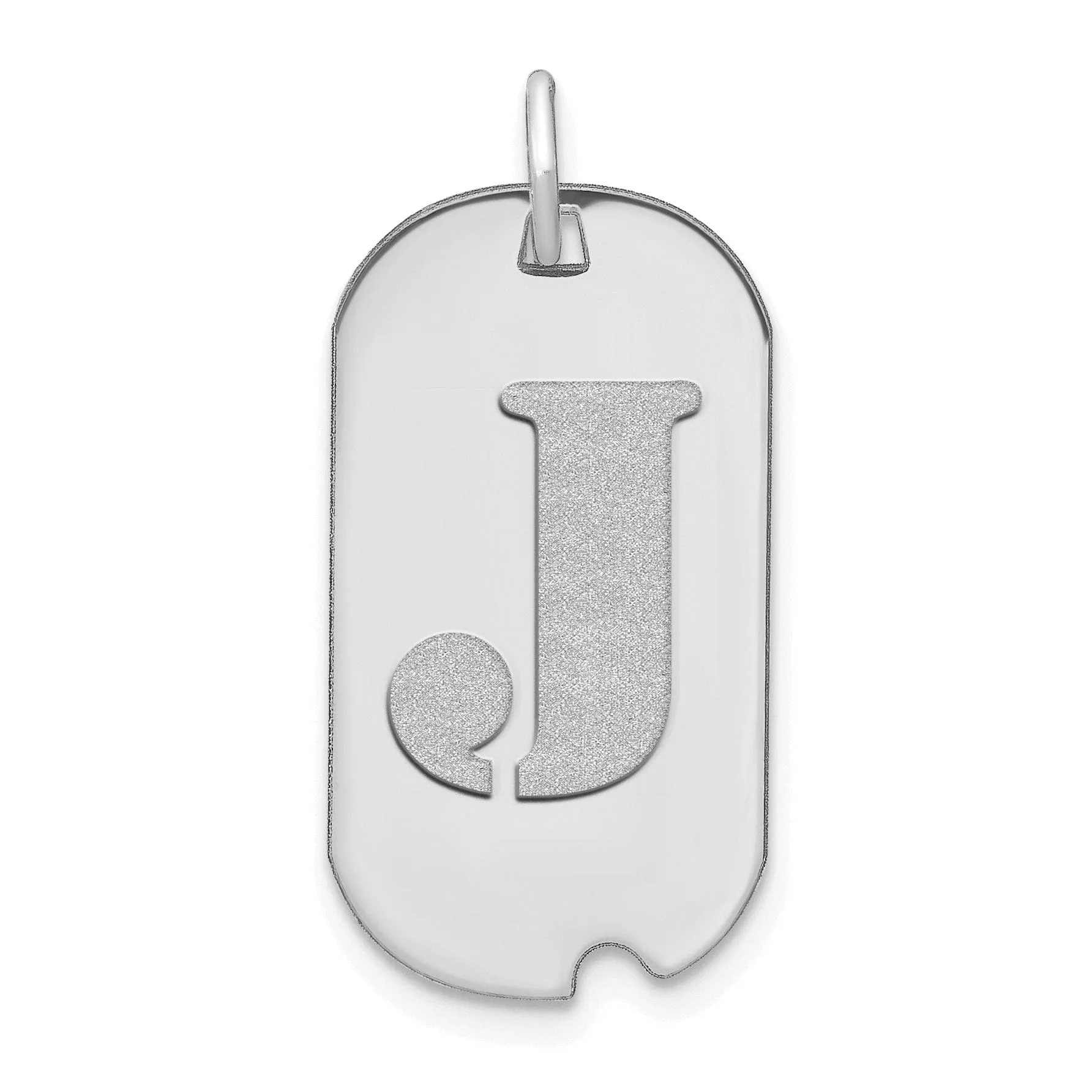 14k White Gold Rhodium Polished Finish Block Letter J Initial Dog Tag Charm Pendant