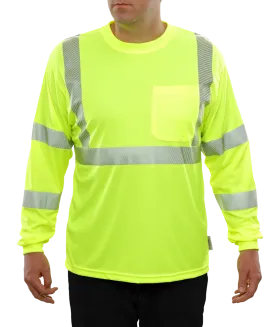 204CTLM Long Sleeve Lime Birdseye Pocket Hi-Vis Safety T-Shirt with 3MTM Comfort Trim