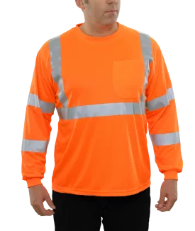 204STOR Hi-Vis Long Sleeve Orange Birdseye Pocket Safety T-Shirt