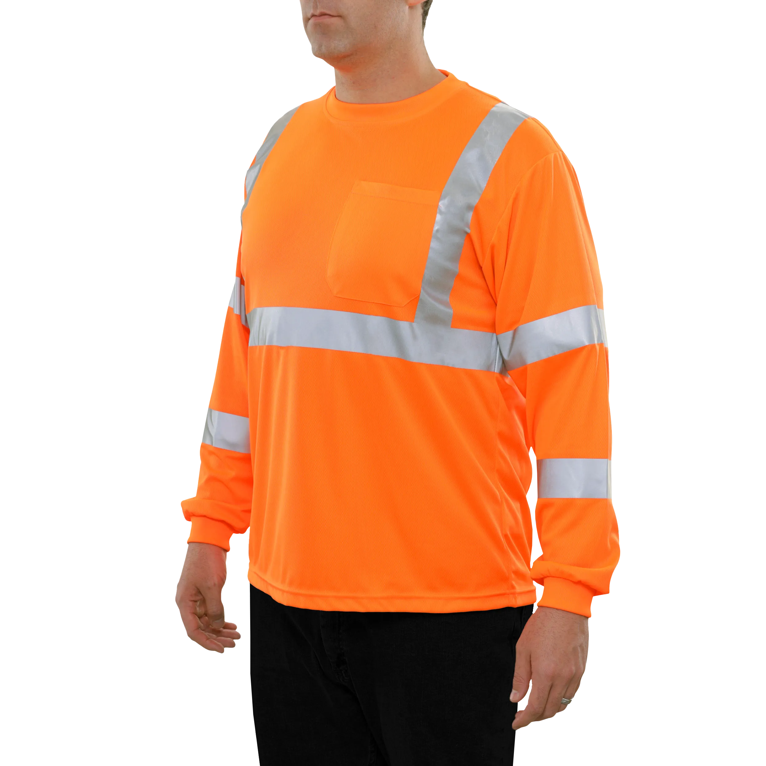 204STOR Hi-Vis Long Sleeve Orange Birdseye Pocket Safety T-Shirt