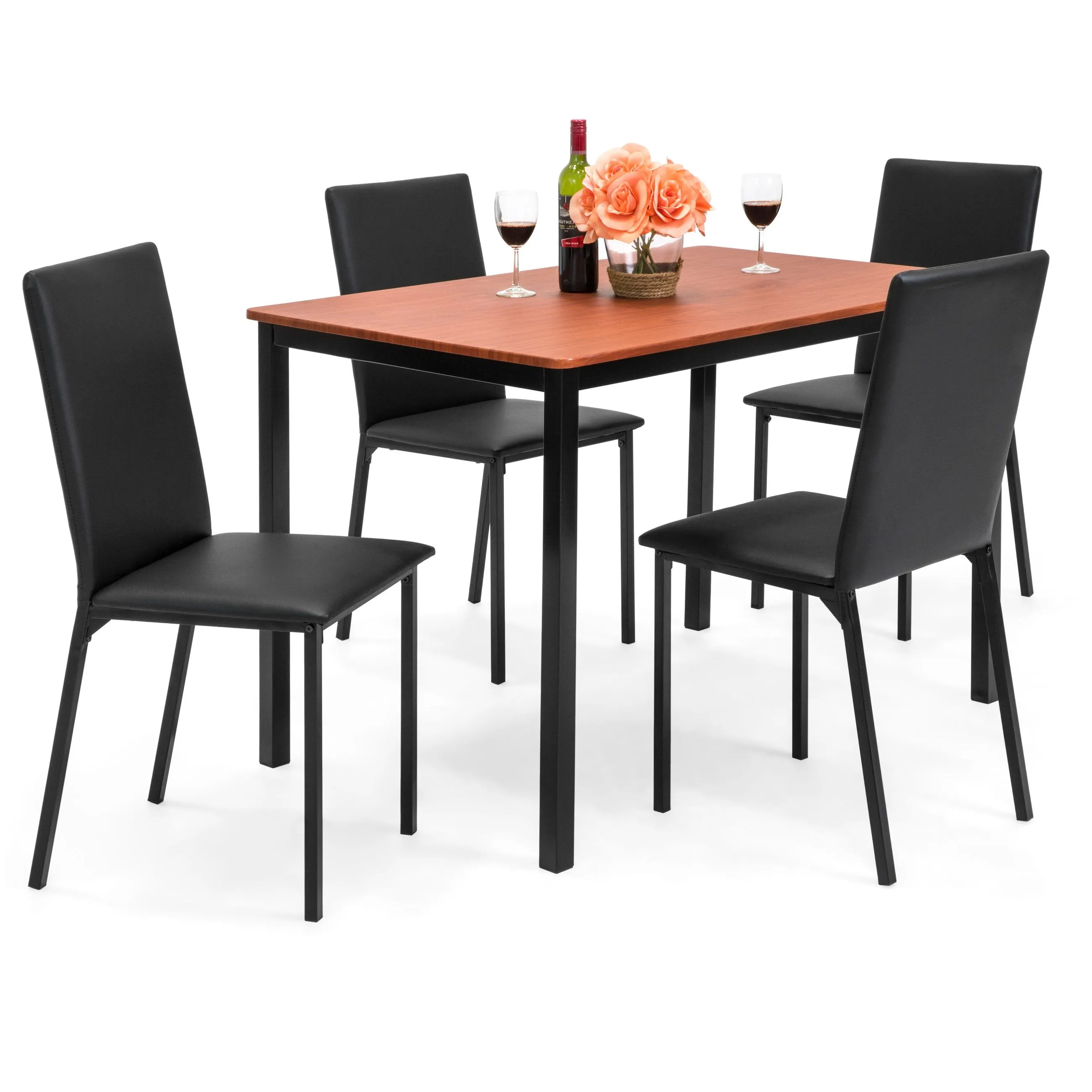 5-Piece Dining Table Set w/ 4 Faux Leather Chairs