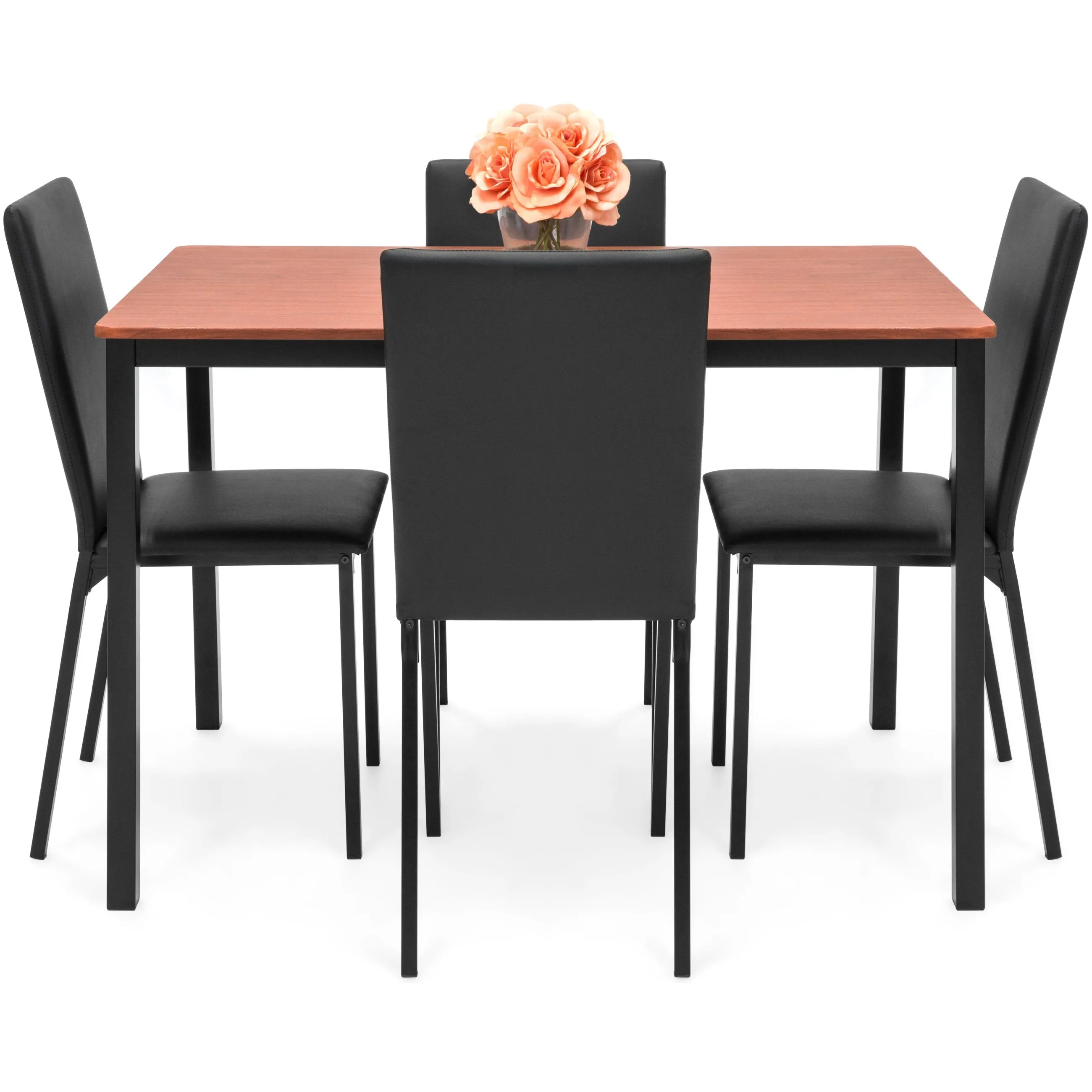 5-Piece Dining Table Set w/ 4 Faux Leather Chairs