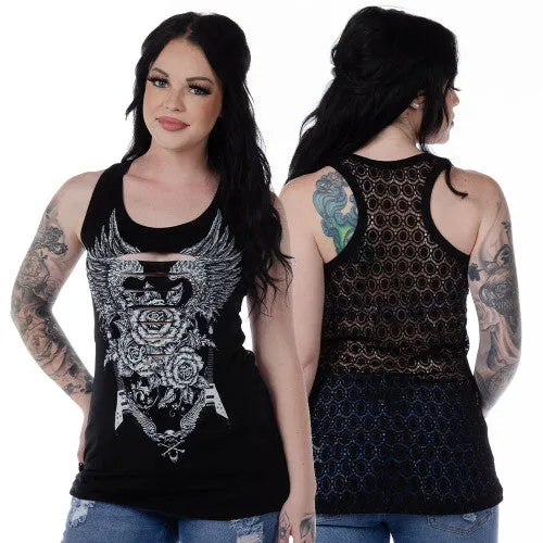 7545 Ladies Made in the USA Tank with Wings, Rose and Chains detail