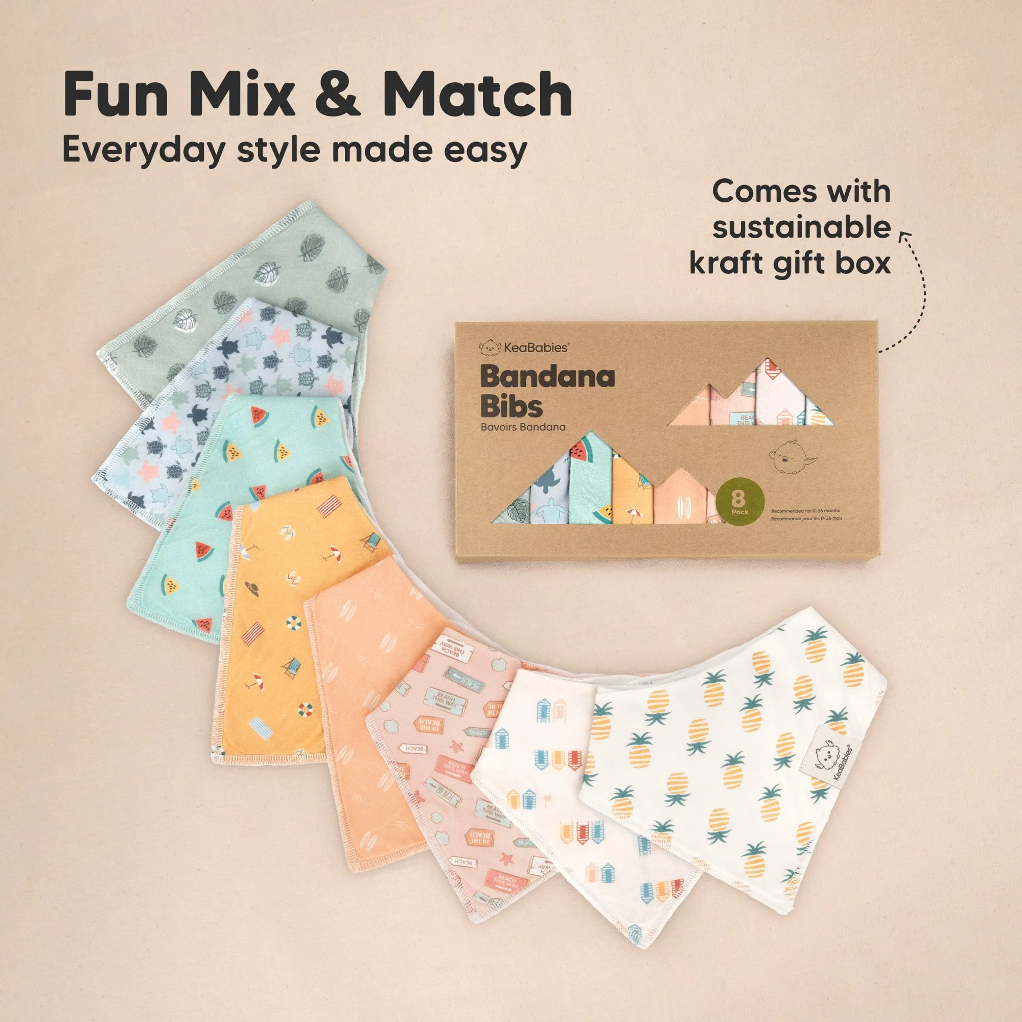 8-Pack Organic Bandana Bibs (Beach Day)