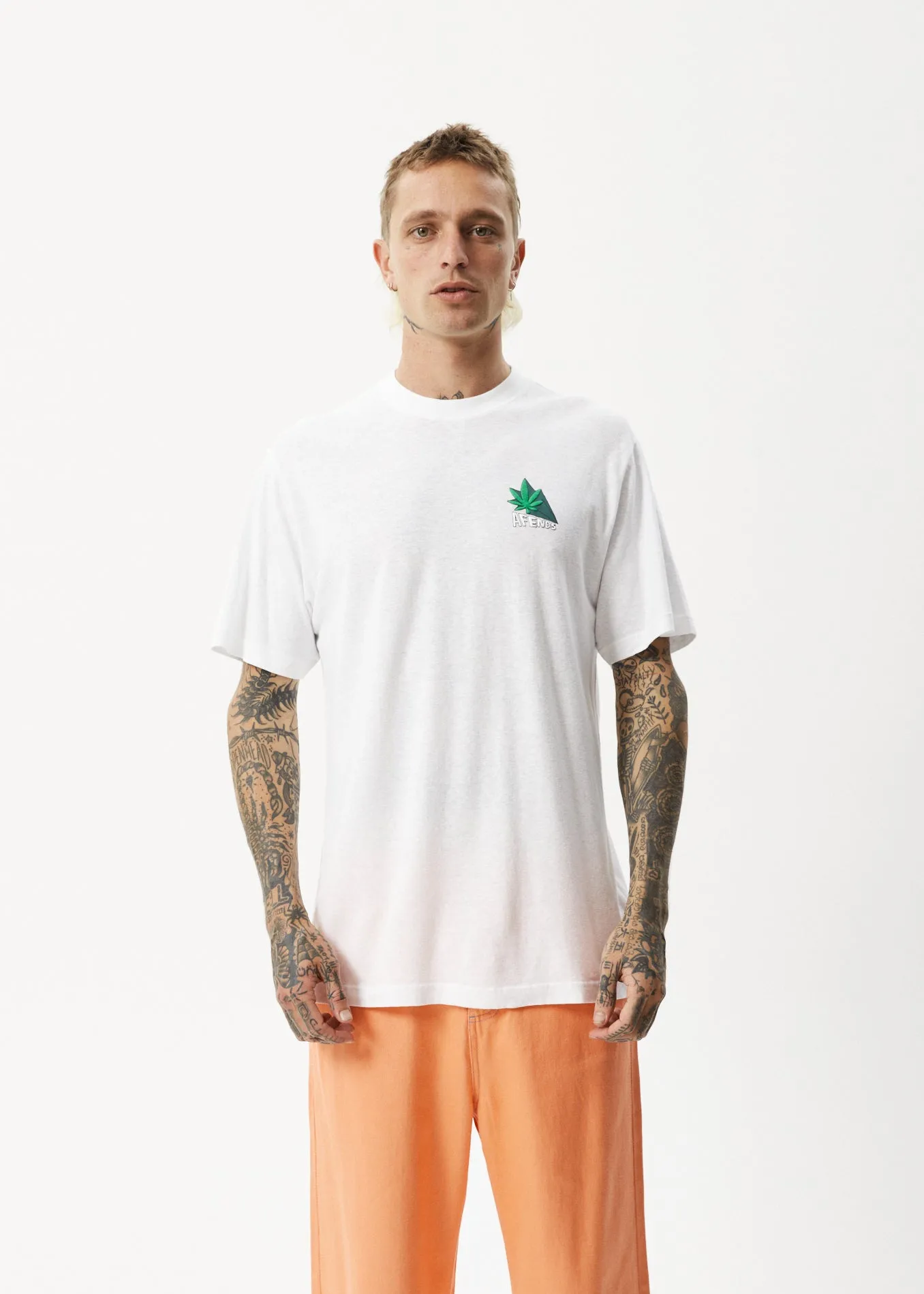 AFENDS Mens Crops - Retro Logo T-Shirt - White