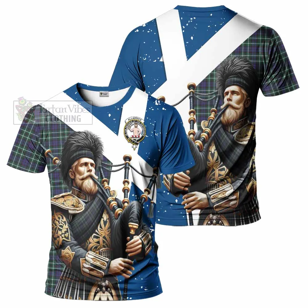 Allardice Tartan T-Shirt with Family Crest Scottish Bagpiper Vibes