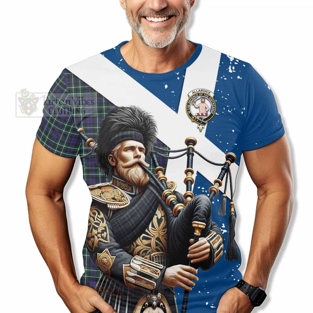 Allardice Tartan T-Shirt with Family Crest Scottish Bagpiper Vibes