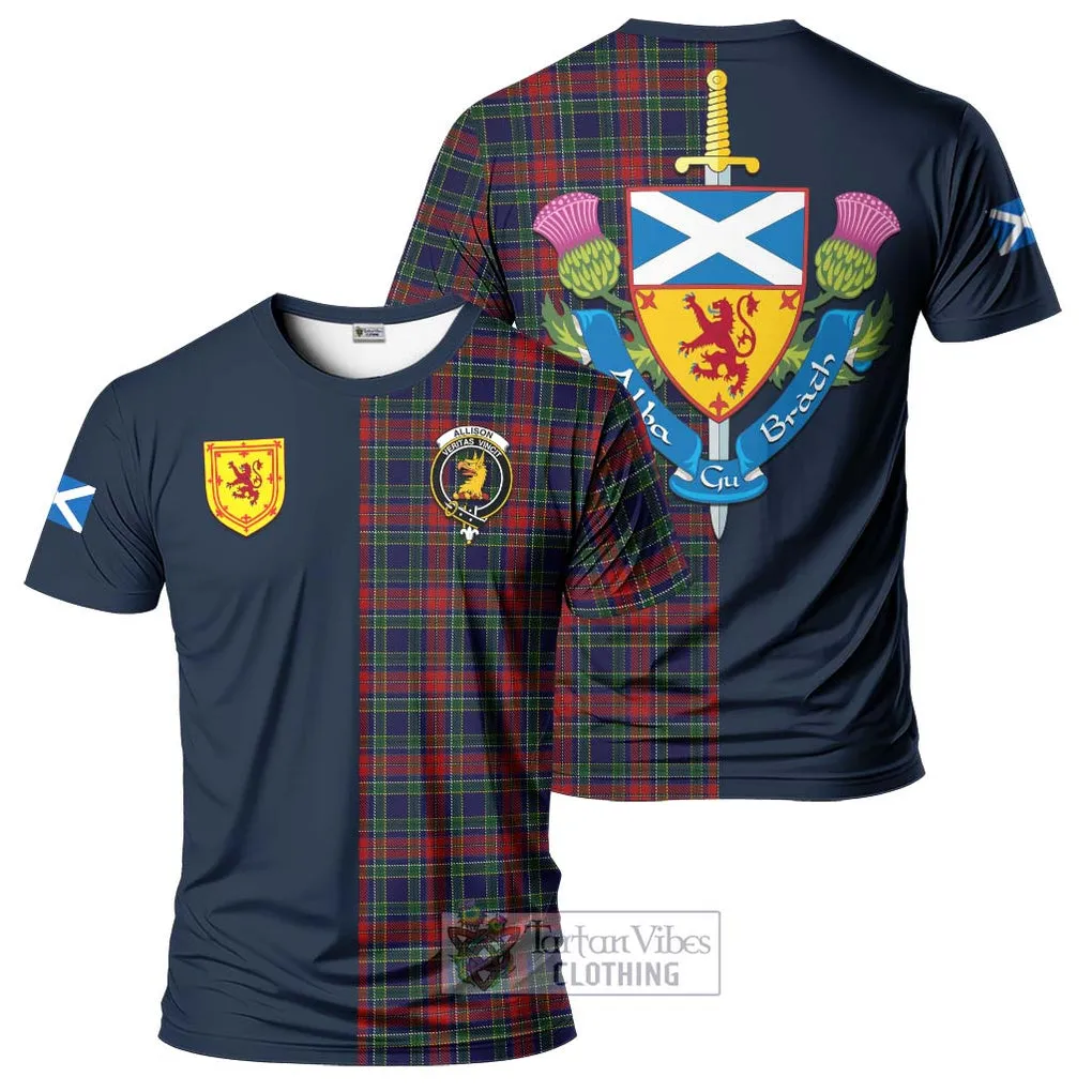 Allison Red Tartan T-Shirt Alba with Scottish Lion Royal Arm Half Style