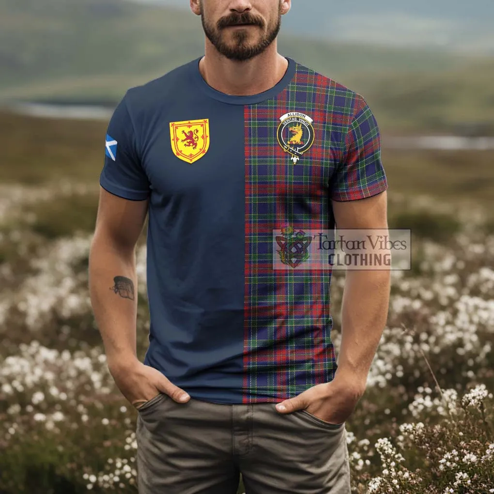 Allison Red Tartan T-Shirt Alba with Scottish Lion Royal Arm Half Style