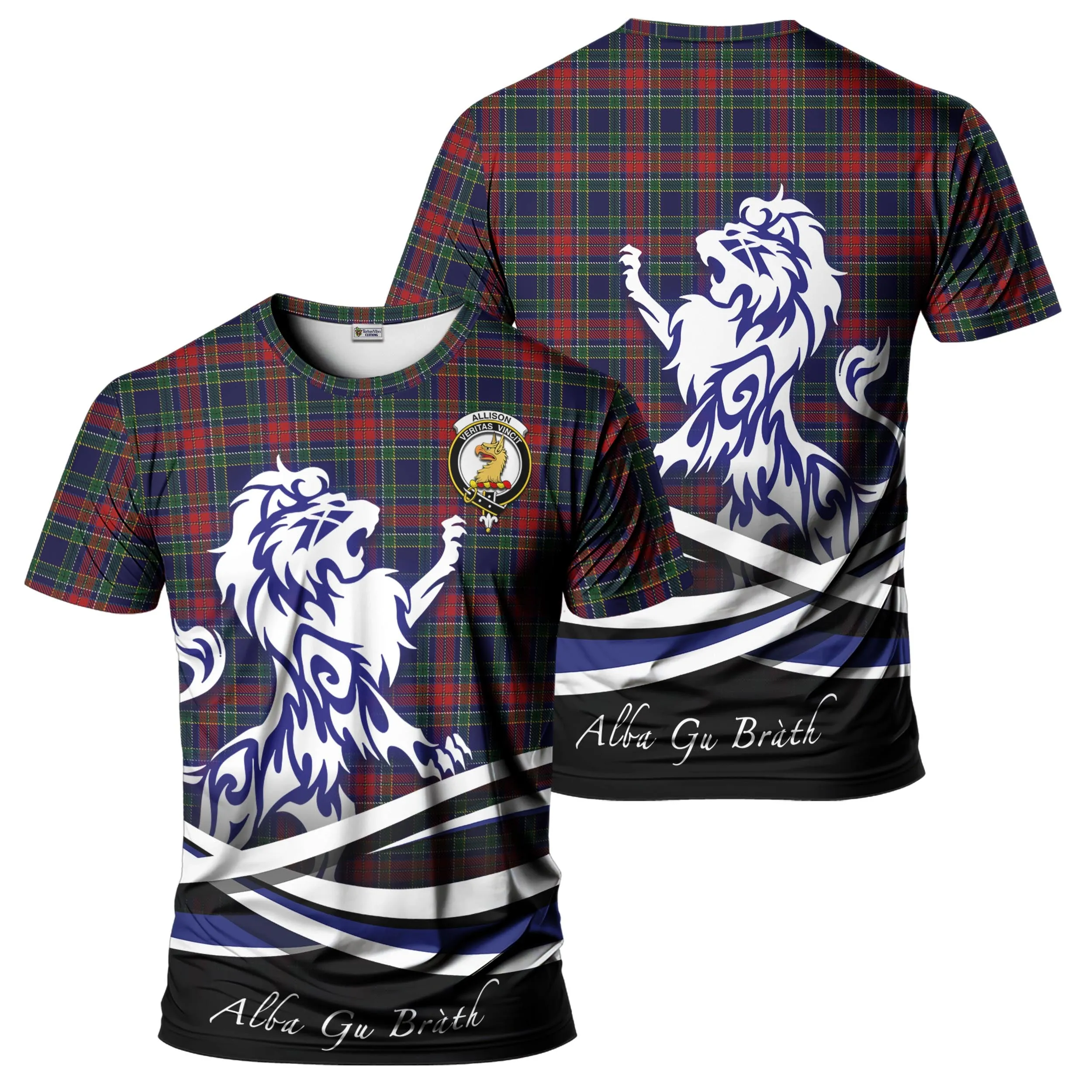 Allison Red Tartan T-Shirt with Alba Gu Brath Regal Lion Emblem