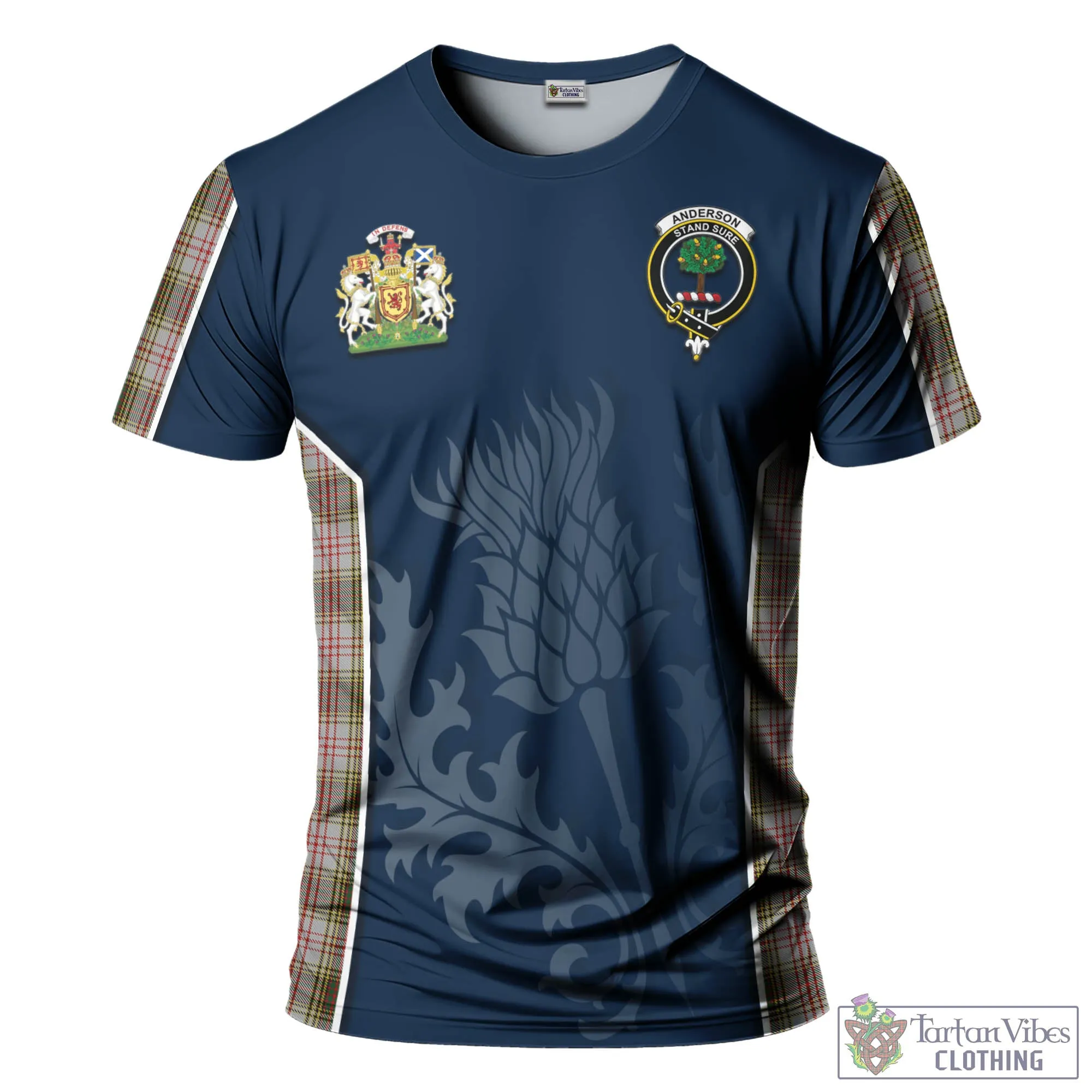 Anderson Dress Tartan T-Shirt with Family Crest and Scottish Thistle Vibes Sport Style