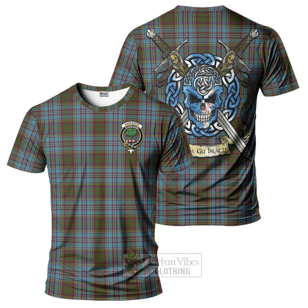 Anderson Tartan T-Shirt with Family Crest Celtic Skull Style