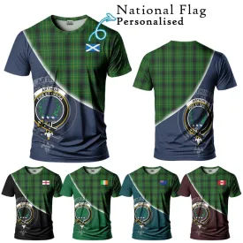 Arthur Highland Tartan T-Shirt with Personalised National Flag and Family Crest Half Style