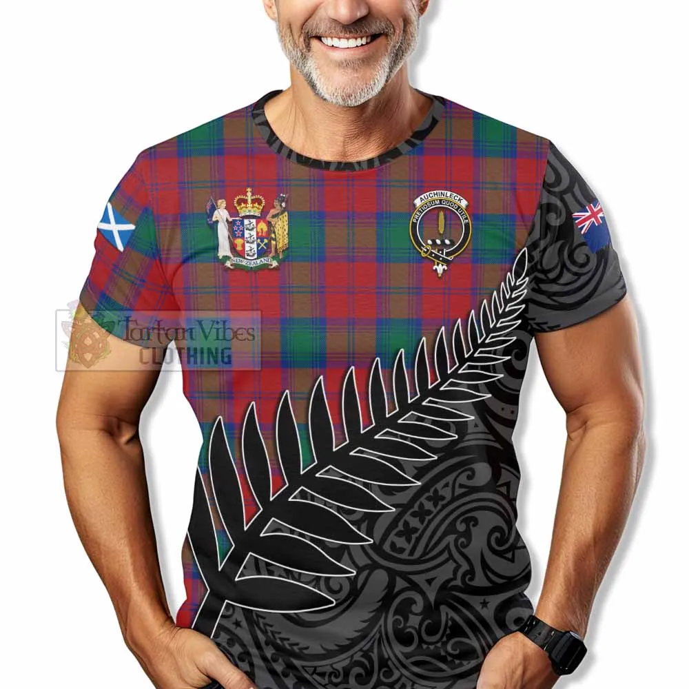 Auchinleck (Affleck) Crest Tartan T-Shirt with New Zealand Silver Fern Half Style