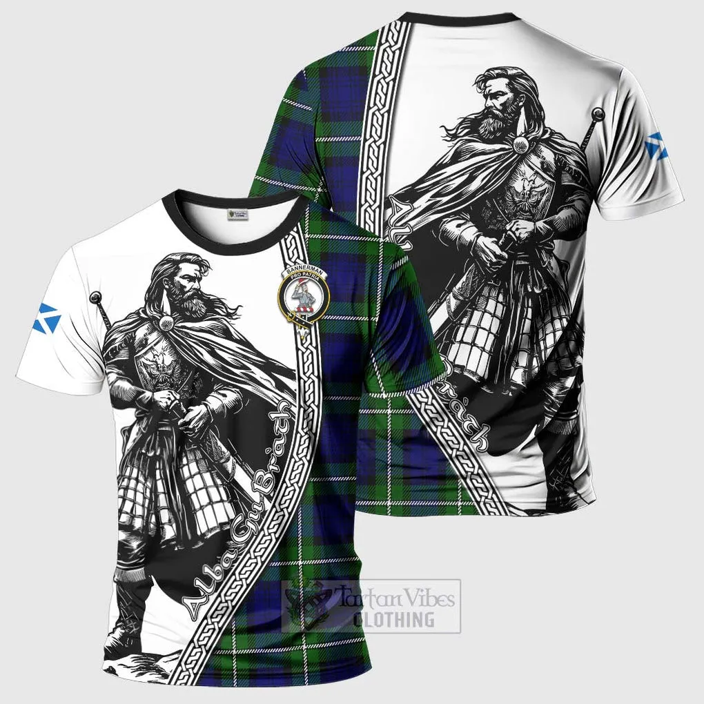 Bannerman Tartan Clan Crest T-Shirt with Highlander Warrior Celtic Style