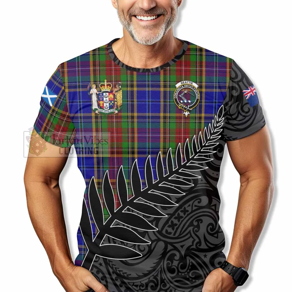 Beattie (Beatty) Crest Tartan T-Shirt with New Zealand Silver Fern Half Style