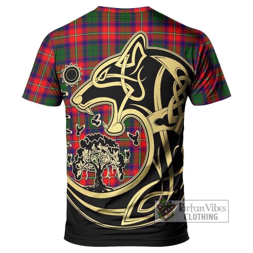 Belshes Tartan T-Shirt with Family Crest Celtic Wolf Style