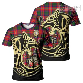 Belshes Tartan T-Shirt with Family Crest Celtic Wolf Style