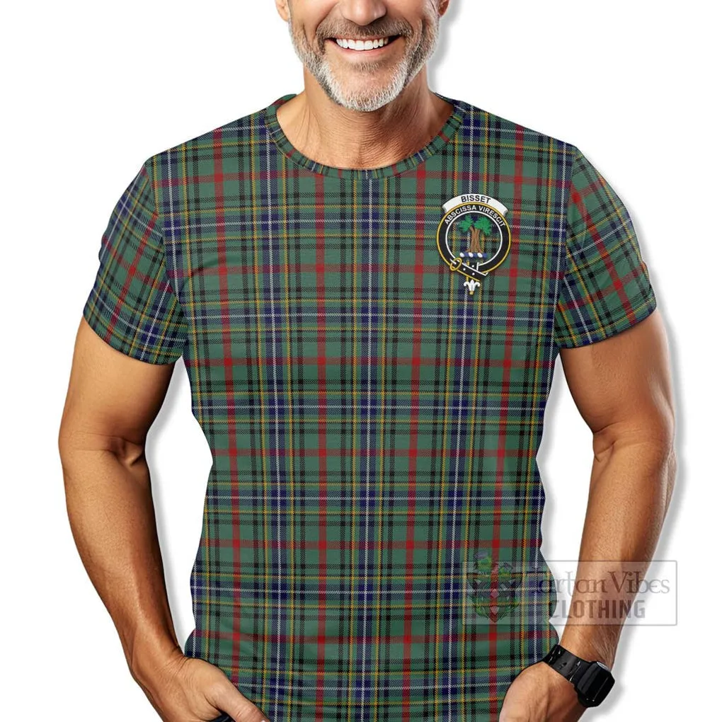 Bisset Tartan T-Shirt with Family Crest Celtic Skull Style