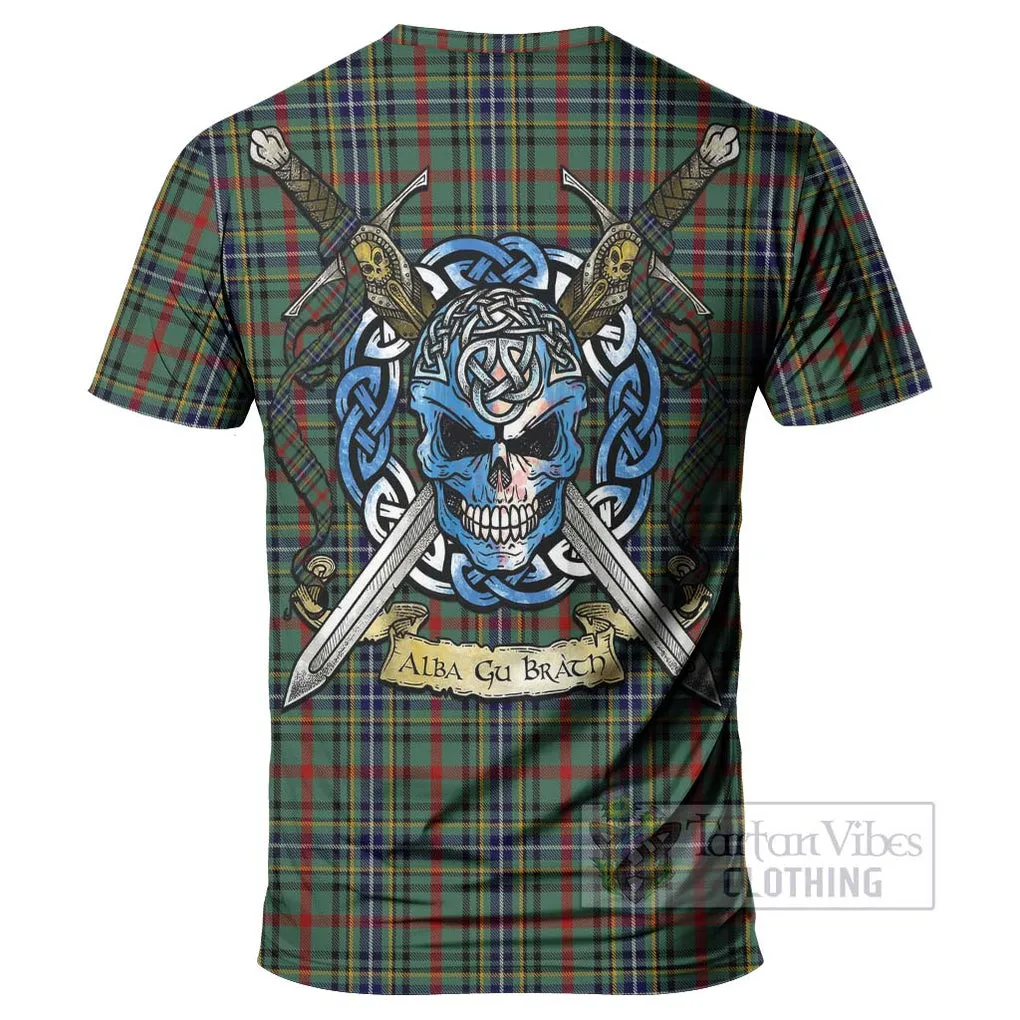 Bisset Tartan T-Shirt with Family Crest Celtic Skull Style