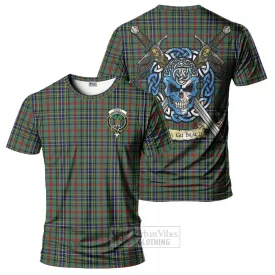 Bisset Tartan T-Shirt with Family Crest Celtic Skull Style