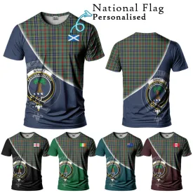 Bisset Tartan T-Shirt with Personalised National Flag and Family Crest Half Style