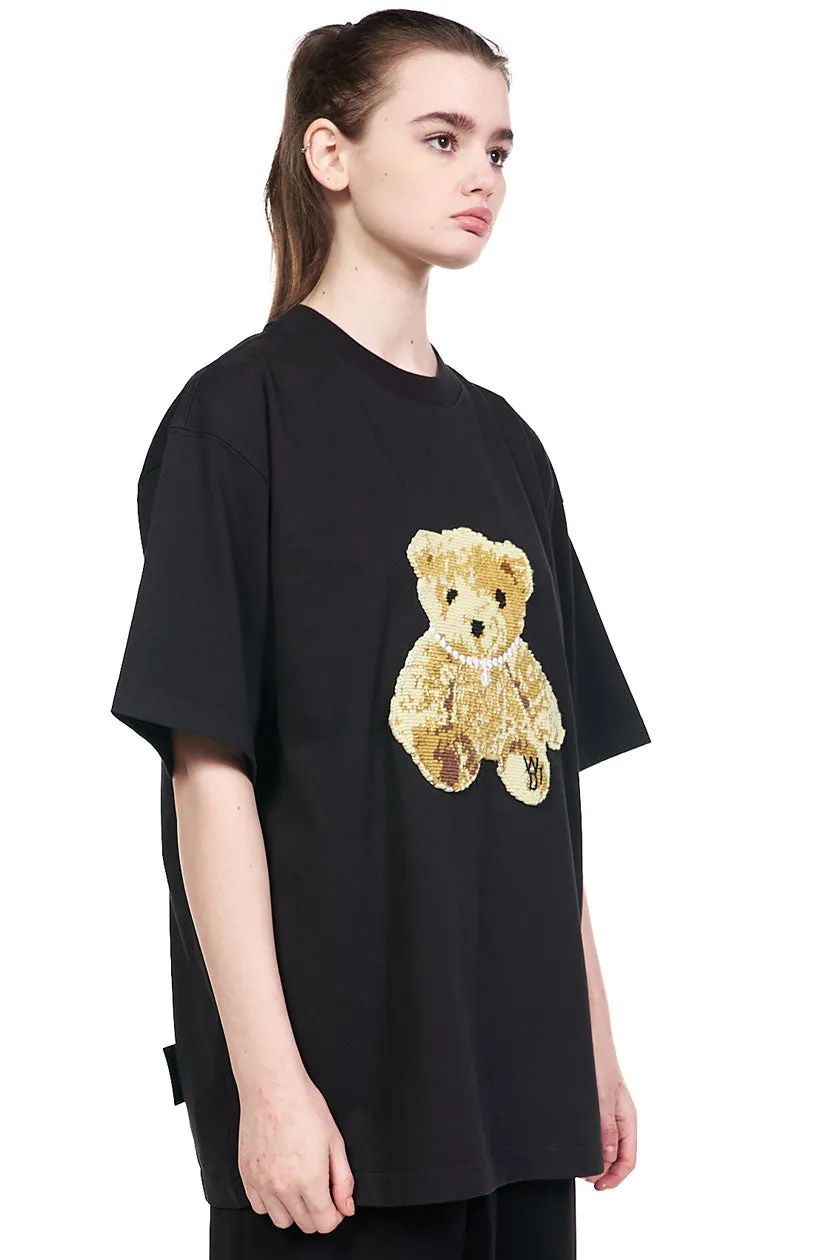 Black Embroidered Teddy T-shirt