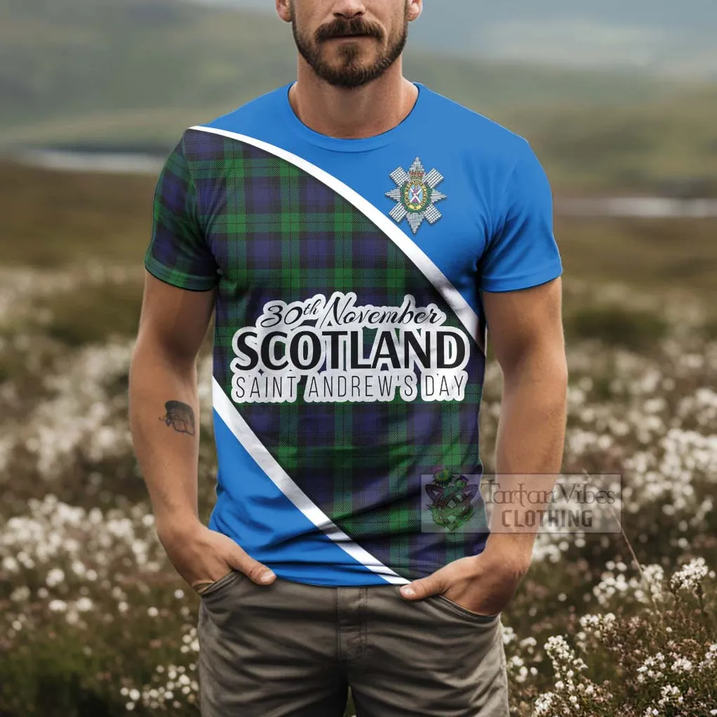 Black Watch Family Crest Tartan T-Shirt Celebrate Saint Andrew's Day in Style