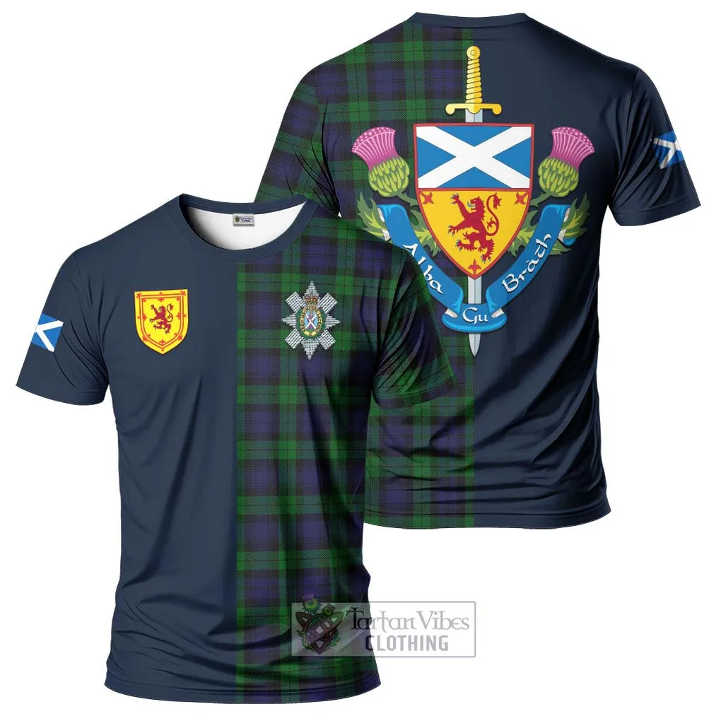 Black Watch Tartan T-Shirt Alba with Scottish Lion Royal Arm Half Style