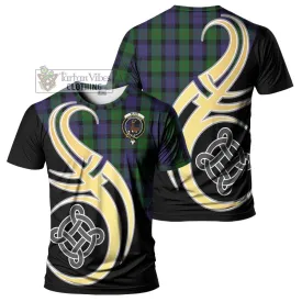 Blair Tartan T-Shirt with Family Crest and Celtic Symbol Style