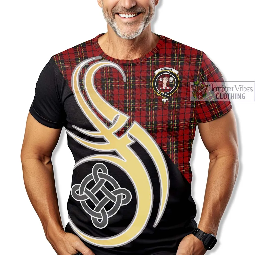 Brodie Tartan T-Shirt with Family Crest and Celtic Symbol Style