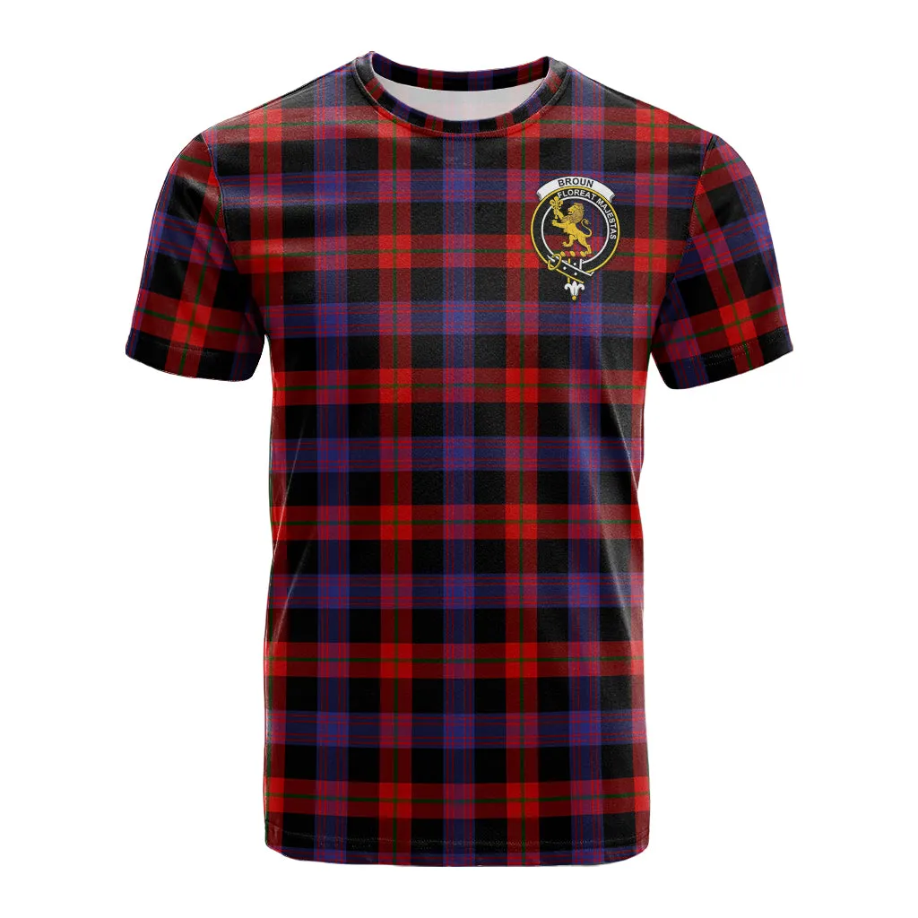 Broun Modern Tartan T-Shirt with Family Crest