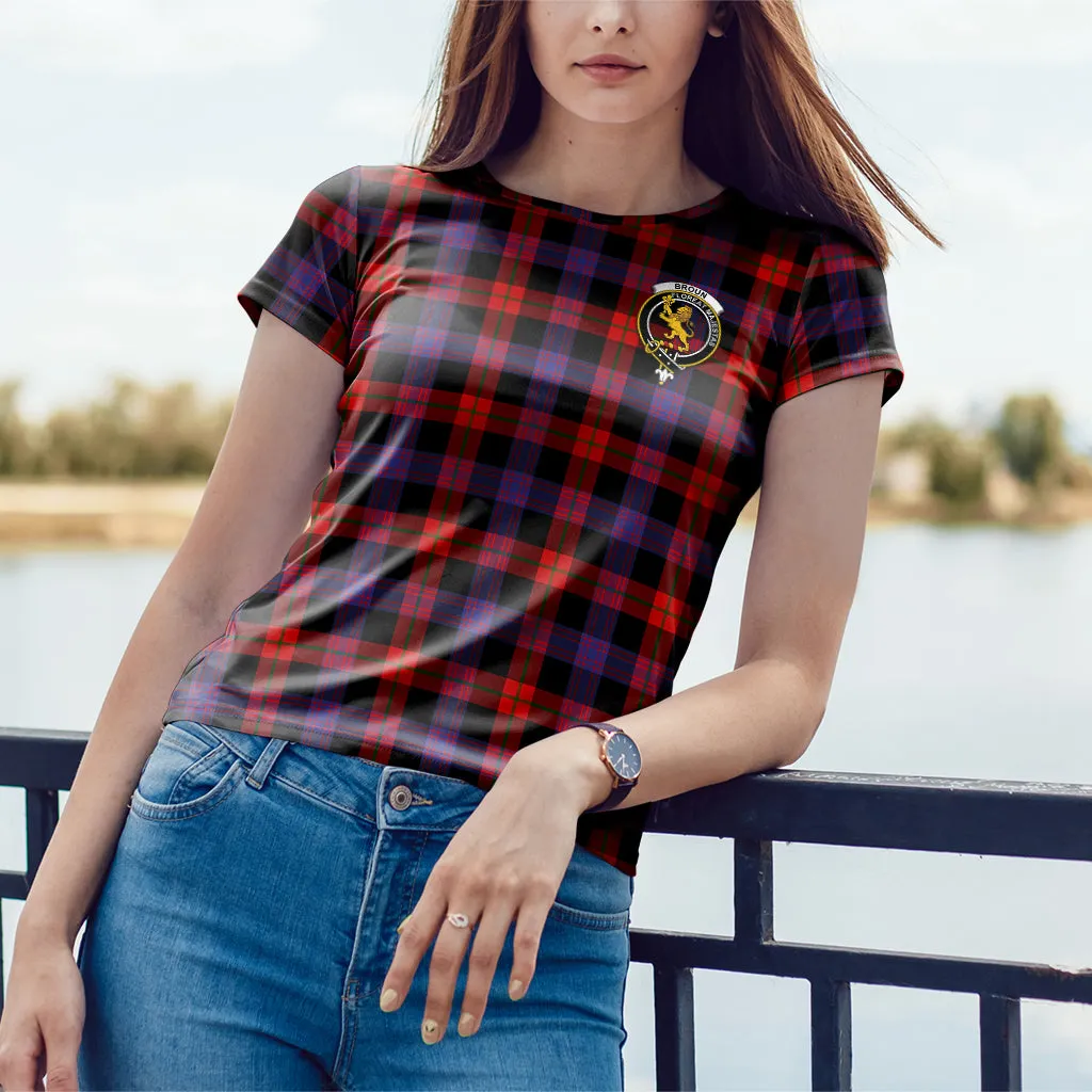 Broun Modern Tartan T-Shirt with Family Crest