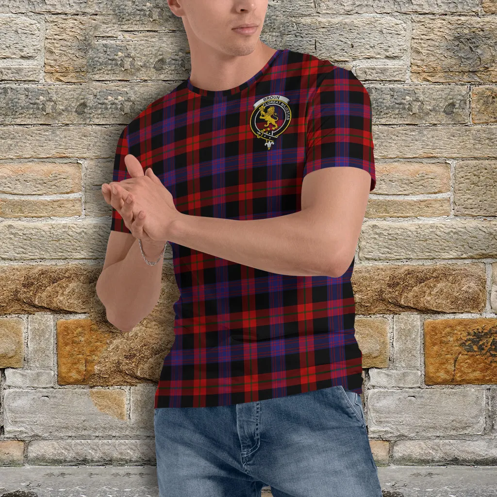 Broun Modern Tartan T-Shirt with Family Crest