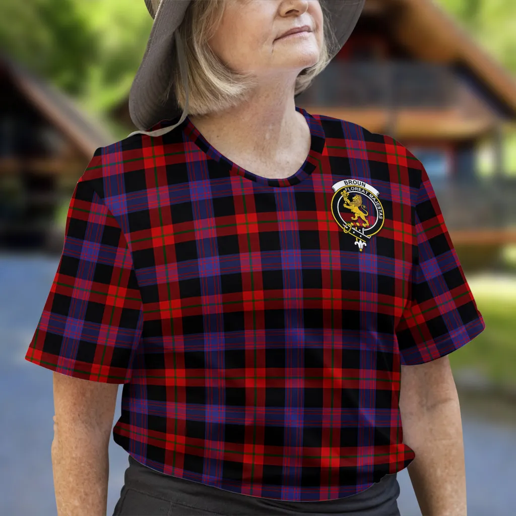 Broun Modern Tartan T-Shirt with Family Crest