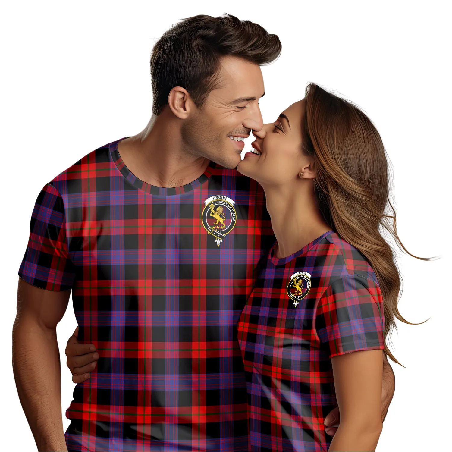 Broun Modern Tartan T-Shirt with Family Crest