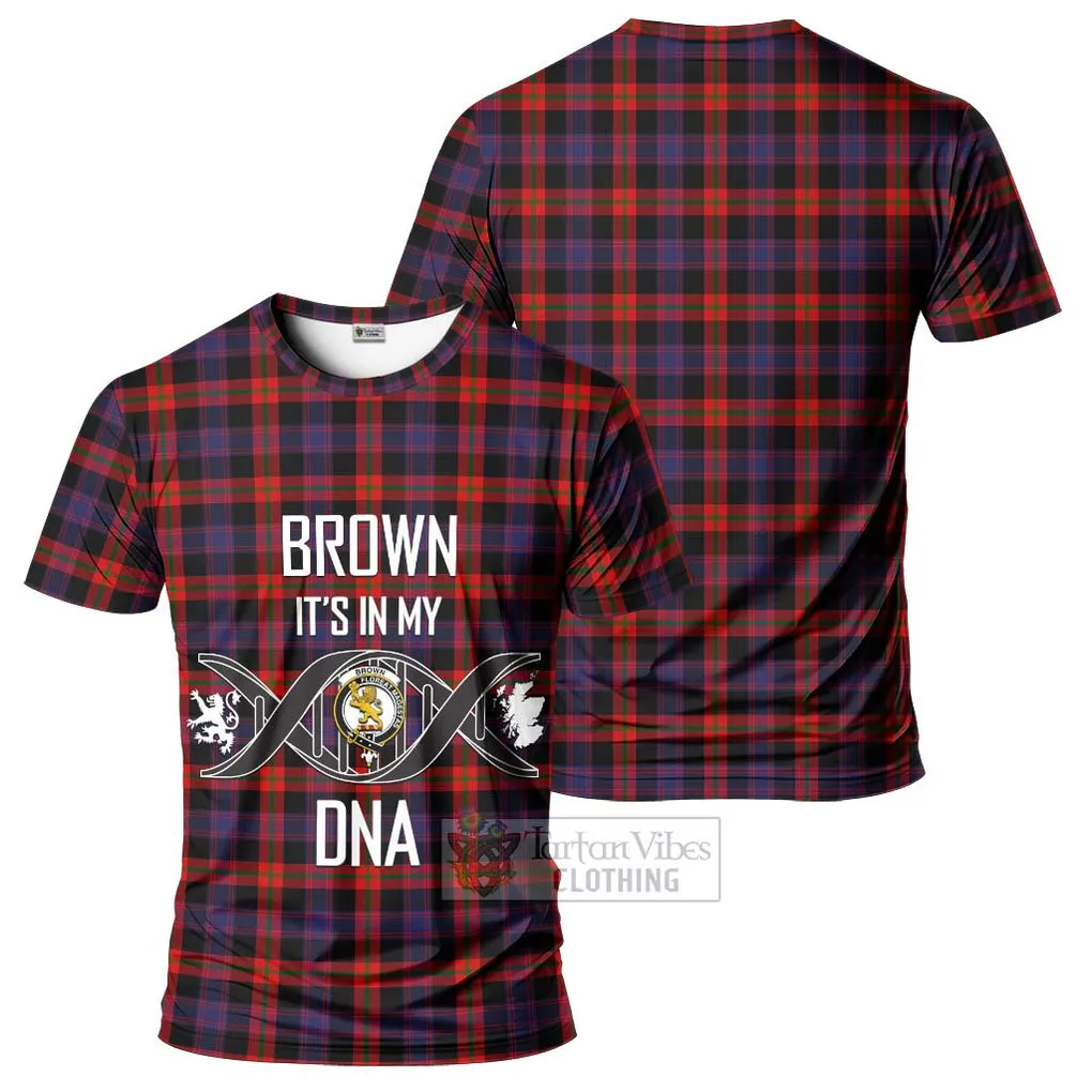 Brown (Broun) Tartan T-Shirt with Family Crest DNA In Me Style