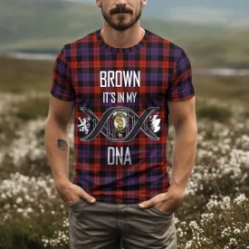 Brown (Broun) Tartan T-Shirt with Family Crest DNA In Me Style