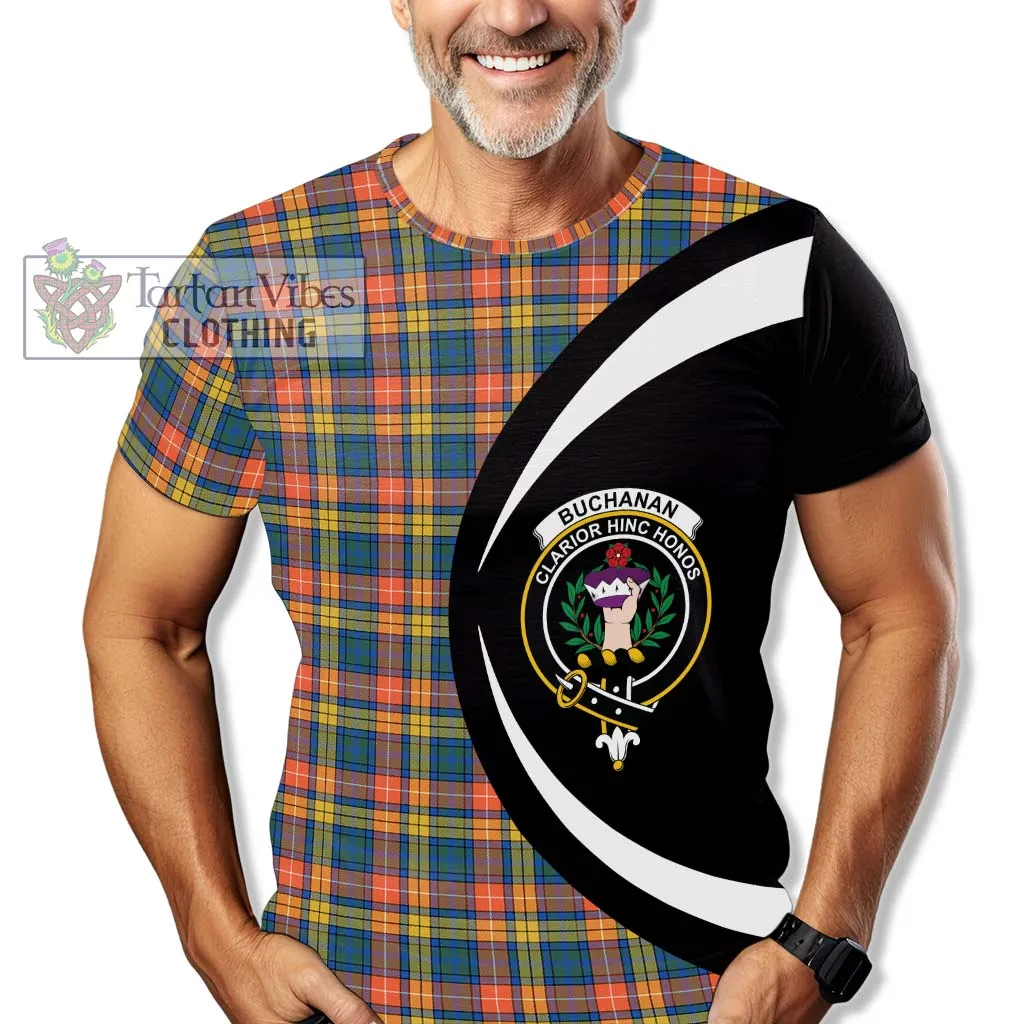 Buchanan Ancient Tartan T-Shirt with Family Crest Circle Style