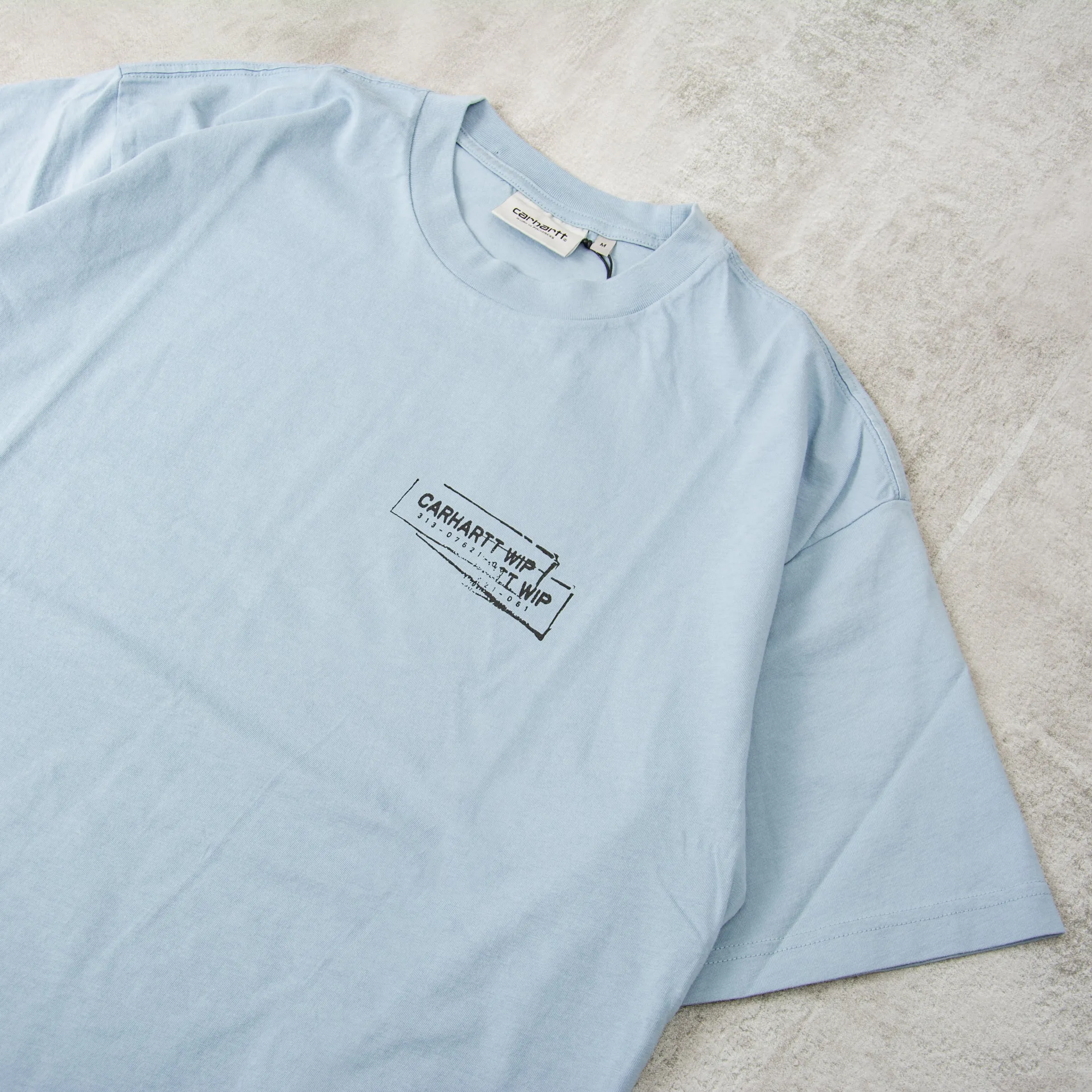 Carhartt WIP Stamp Tee - Misty Sky / Black Stonewashed