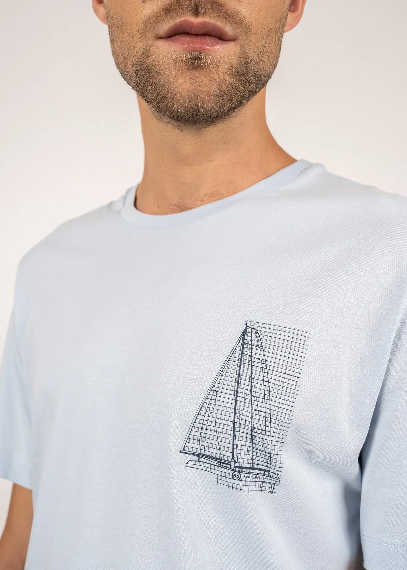 CEDRIC - Tee With Boat Motif for Men | 100% Pima Cotton (LIGHT BLUE)