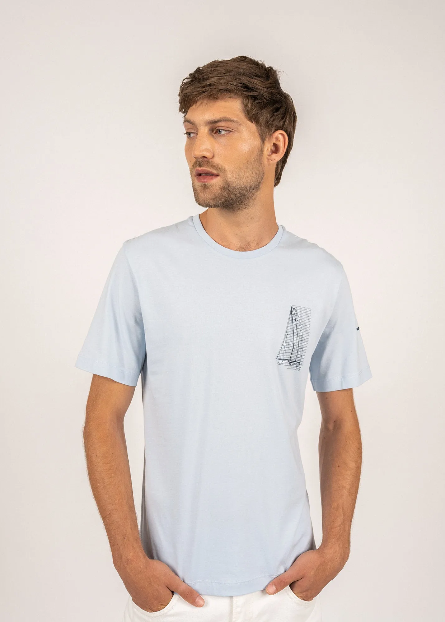 CEDRIC - Tee With Boat Motif for Men | 100% Pima Cotton (LIGHT BLUE)