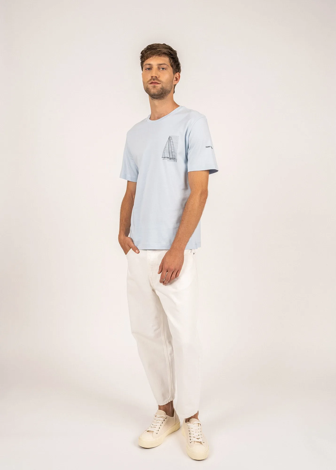 CEDRIC - Tee With Boat Motif for Men | 100% Pima Cotton (LIGHT BLUE)